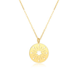 ISAACSONG 14k Gold “Firework” Coin Pendant Necklace | Minimalist Medallion Necklace for Women