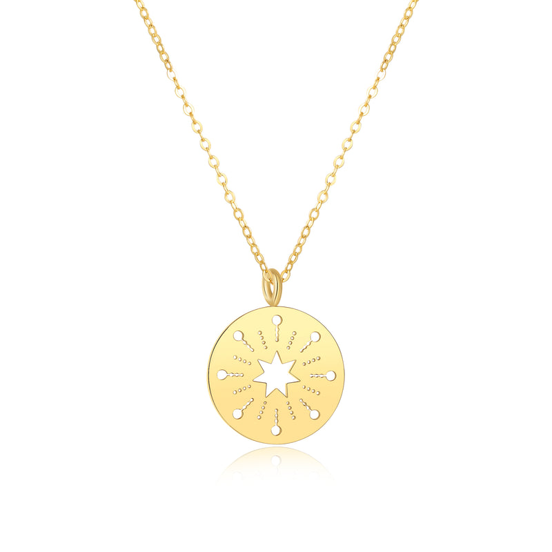 ISAACSONG 14k Gold “Firework” Coin Pendant Necklace | Minimalist Medallion Necklace for Women