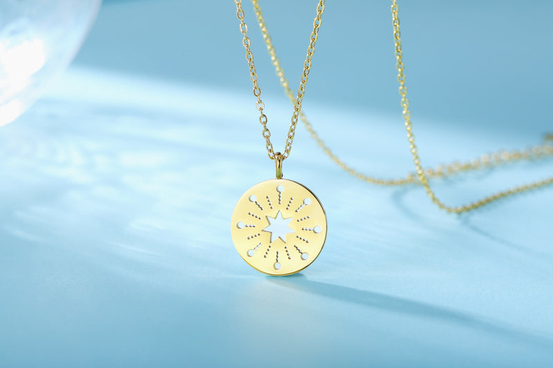 ISAACSONG 14k Gold “Firework” Coin Pendant Necklace | Minimalist Medallion Necklace for Women