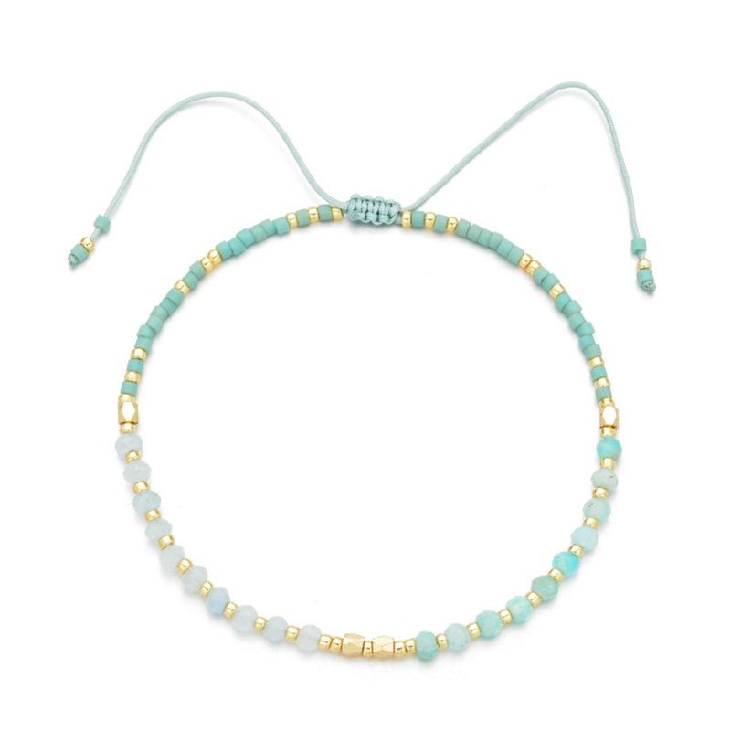 BESHEEK Adjustable Nylon Thread Braided Blue Tuquoise Beads Bracelets